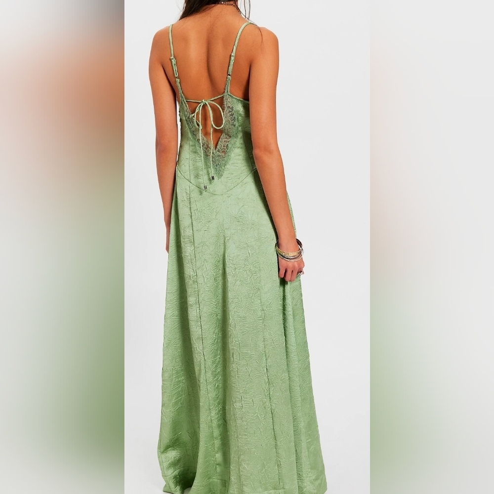 Free People Light Sage Lace-Trim Maxi Slip Dress - Picture 3 of 5